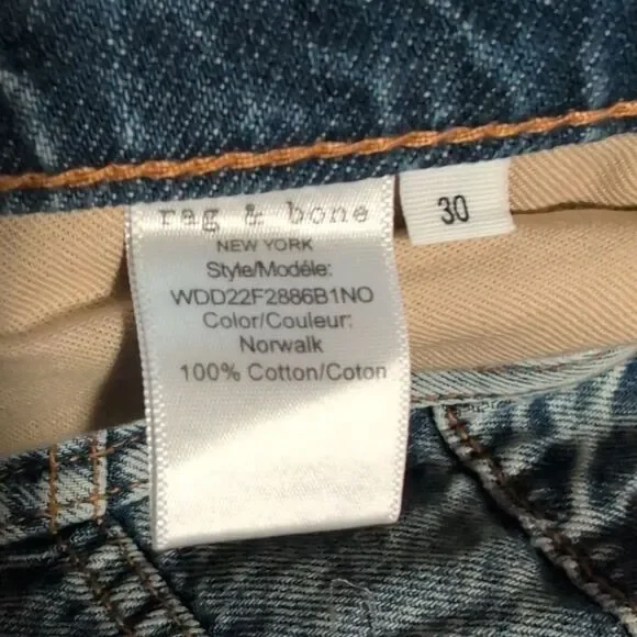 Rag & Bone Alex High Rise Straight Norwalk Button fly size 30 - Picture 4 of 8